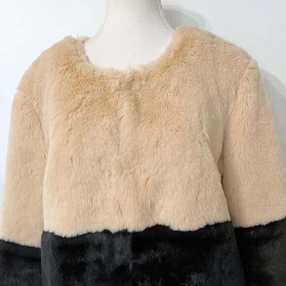 JOVONNA LONDON CREAM BLACK COLORBLOCK FAUX FUR JACKET COAT - 8 (12UK) - Picture 4 of 11
